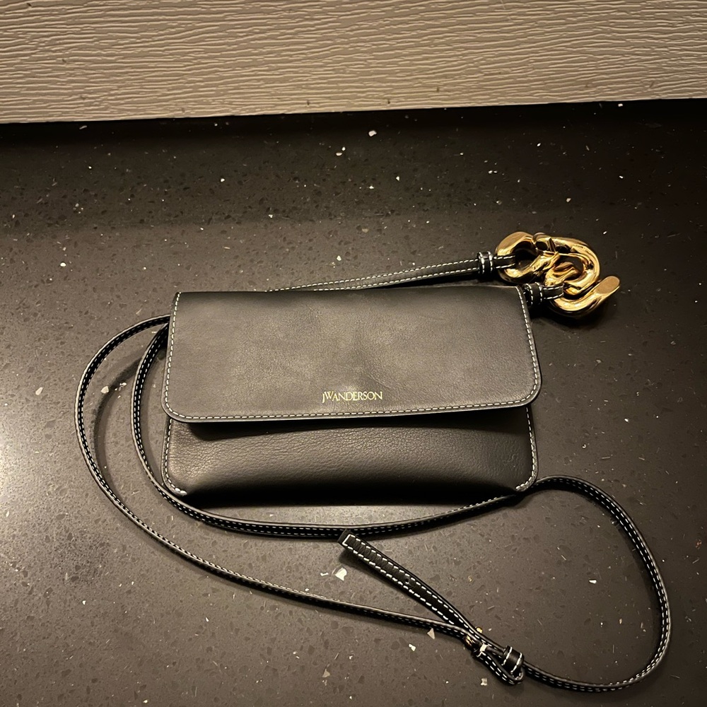 JW Anderson Black Leather Bag with Gold Logo